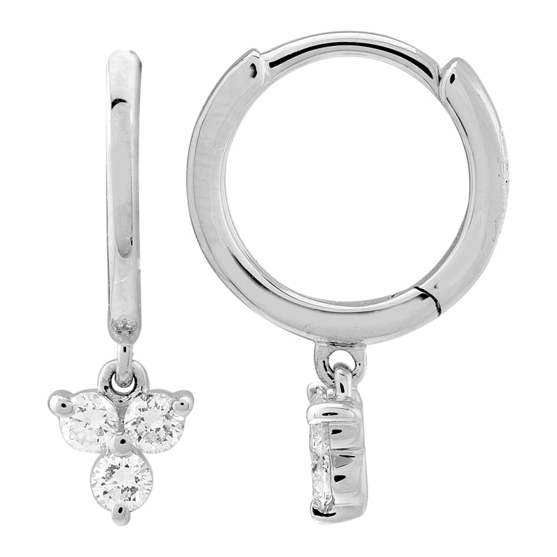 14k White Gold Trio Dangling Diamond Huggie Earrings