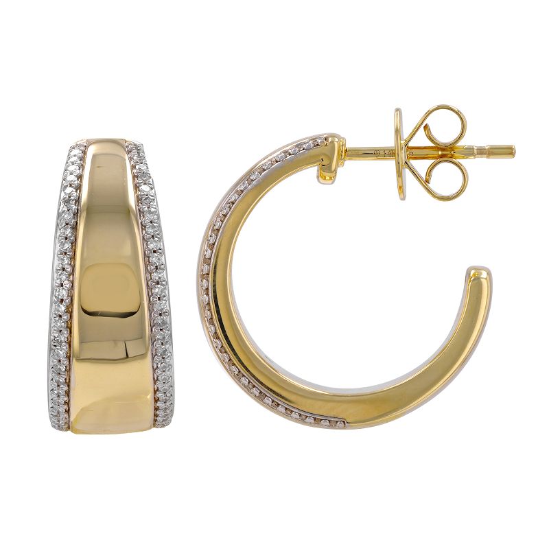 14k Yellow Gold Diamond Border Open Hoop Earrings * Light Gold Weight* Available In Yellow Gold & Rose Gold