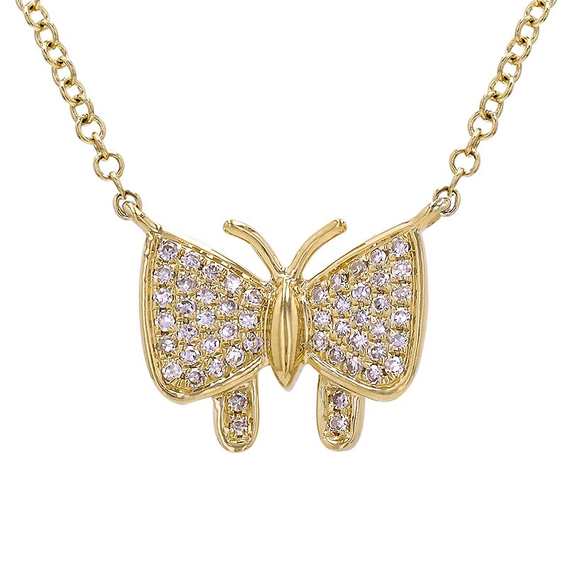 14k Yellow Gold Butterfly Diamond Necklace