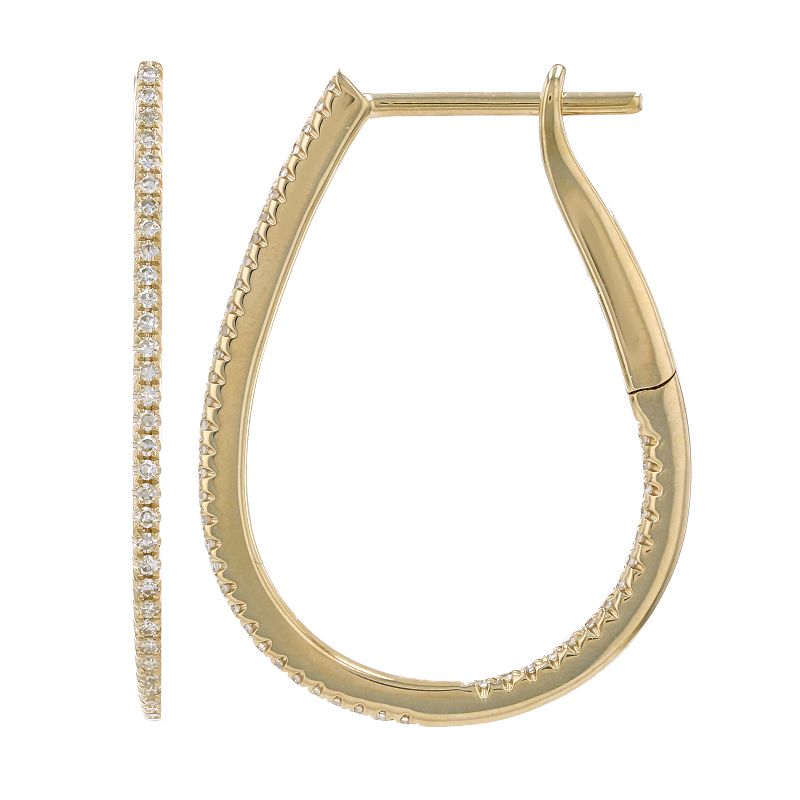 14k Yellow Gold Pear Shaped Inside Out Diamond Hoop Earrings