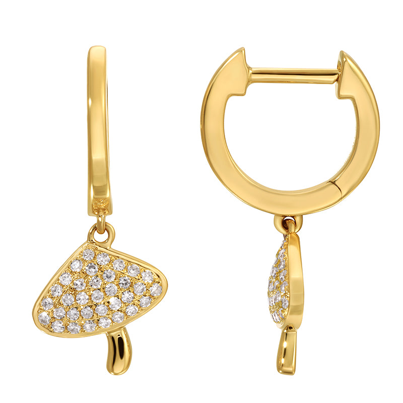14k Yellow Gold Mushroom Diamond Huggie Earrings