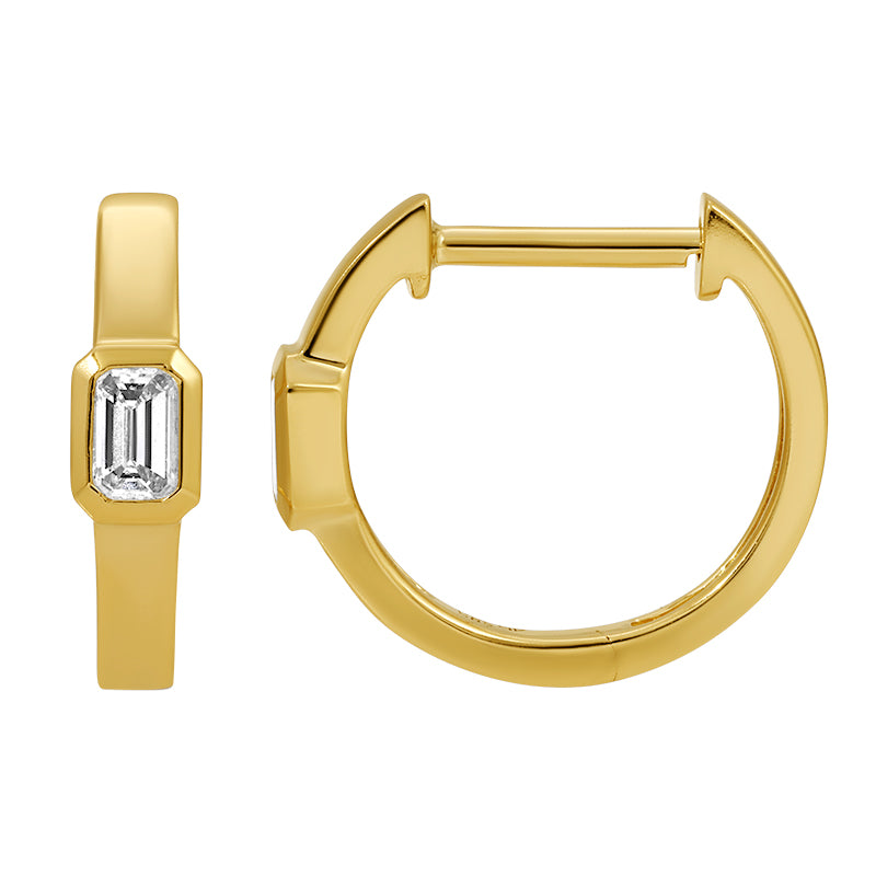 14k Yellow Gold Diamond Huggie Earrings