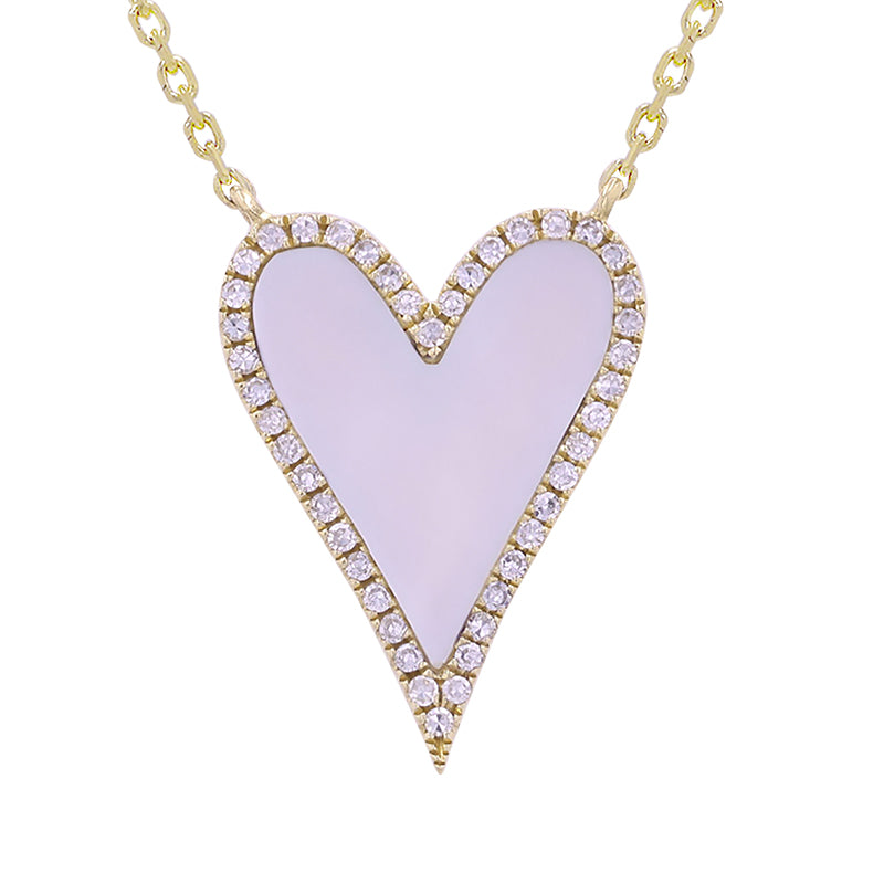 14k Yellow Gold Pointy Onyx Heart Diamond Necklace