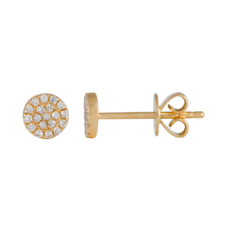 14k Yellow Gold Circle Diamond Stud Earrings