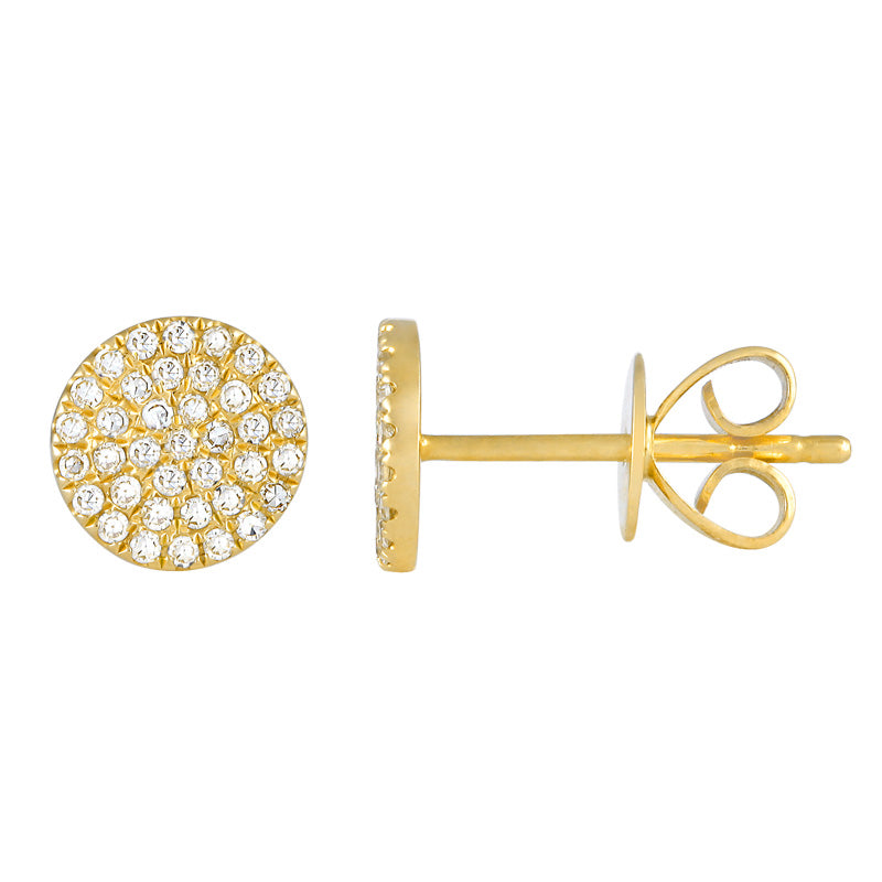 14k Yellow Gold Circle Diamond Stud Earrings