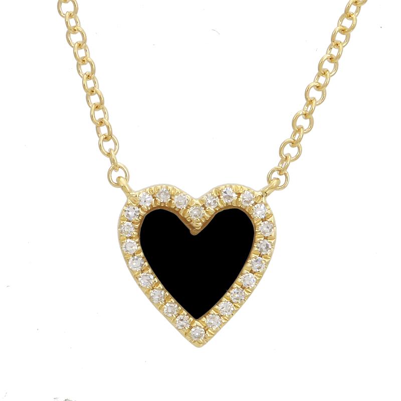 14k Yellow Gold Onyx Heart Necklace
