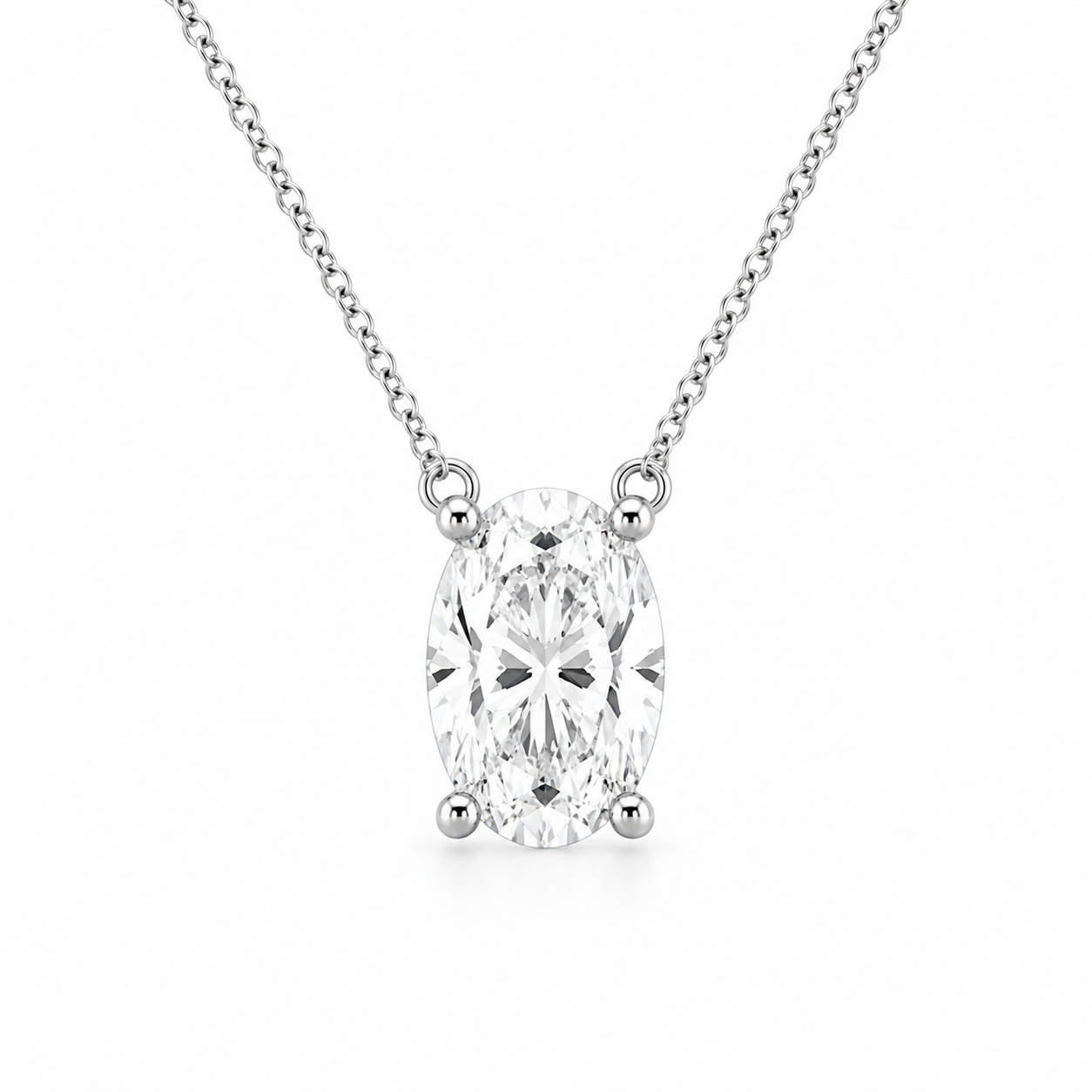 Oval 3 CT Diamond Pendant Necklace in 10K White Gold
