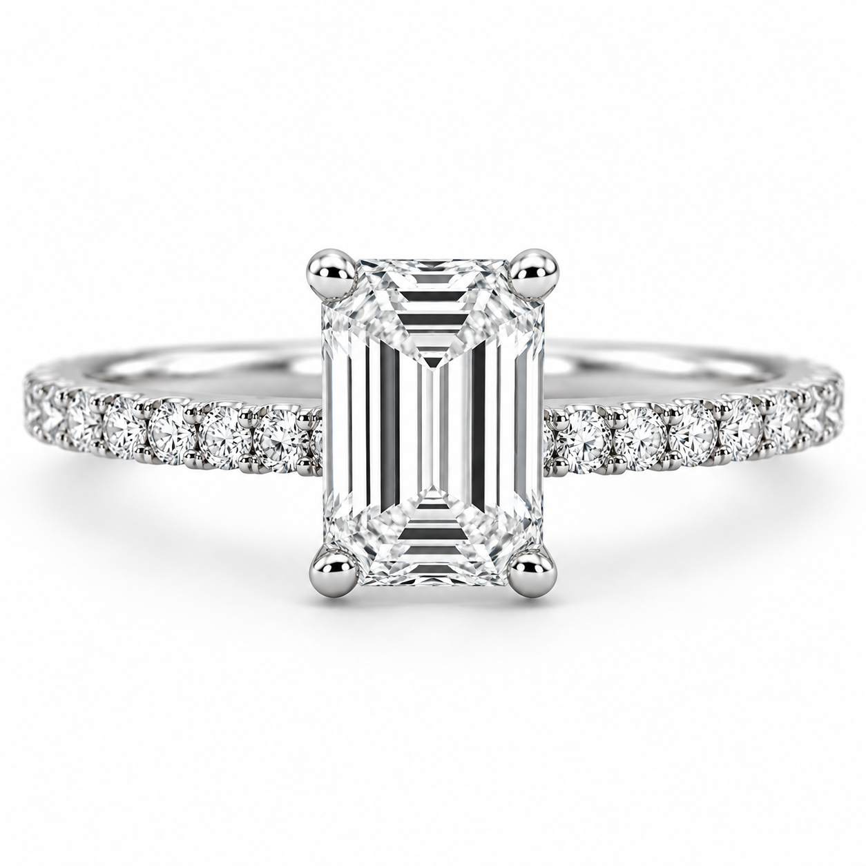 Emerald 3 CT Classic Engagement Ring in 14K White Gold