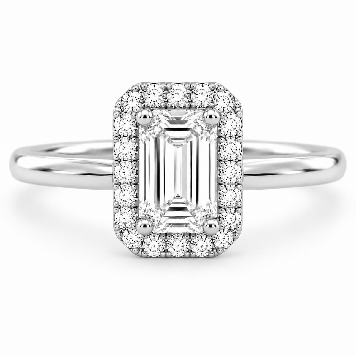 Emerald 3 CT Halo Engagement Ring in 14K White Gold