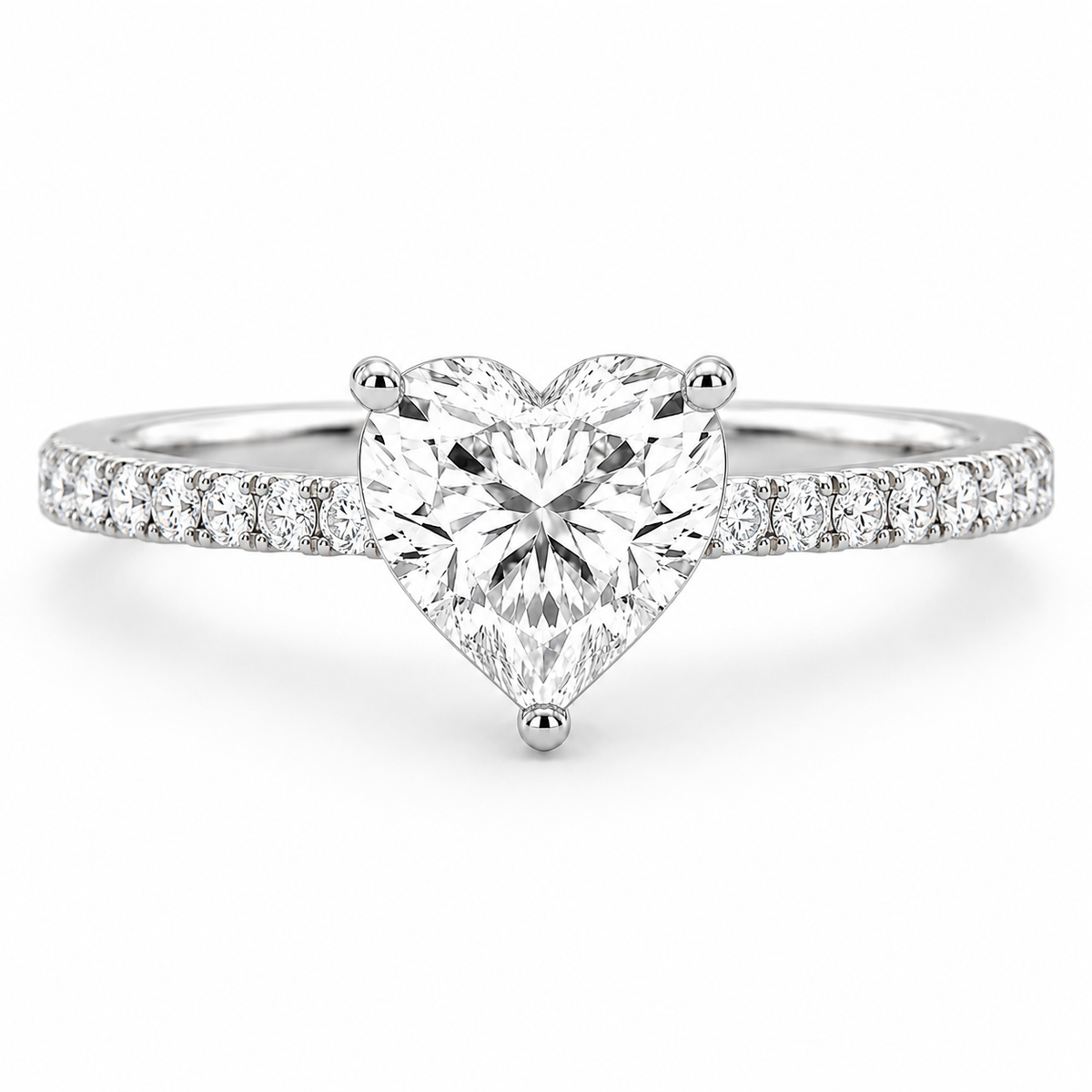 Heart 3 CT Classic Engagement Ring in 14K White Gold