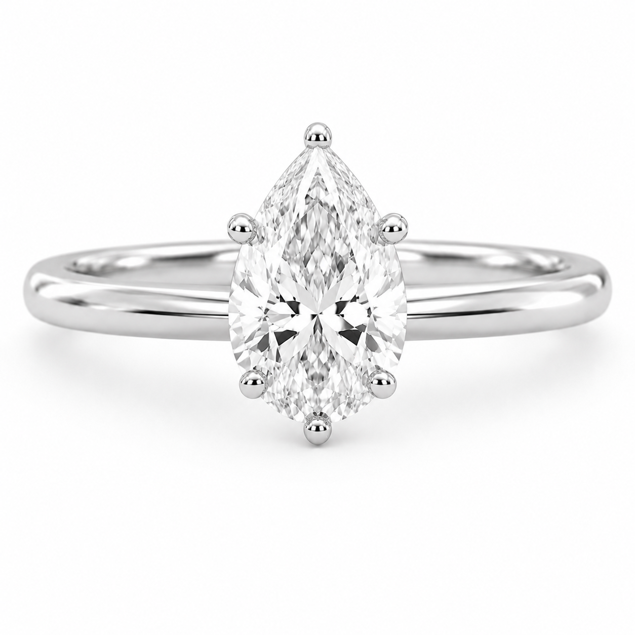 Pear 3 CT Solitaire Engagement Ring in 14K White Gold
