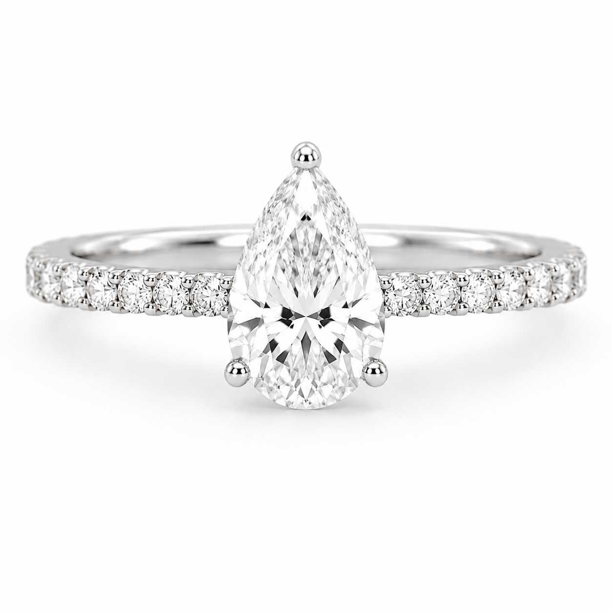 Pear 3 CT Classic Engagement Ring in 14K White Gold