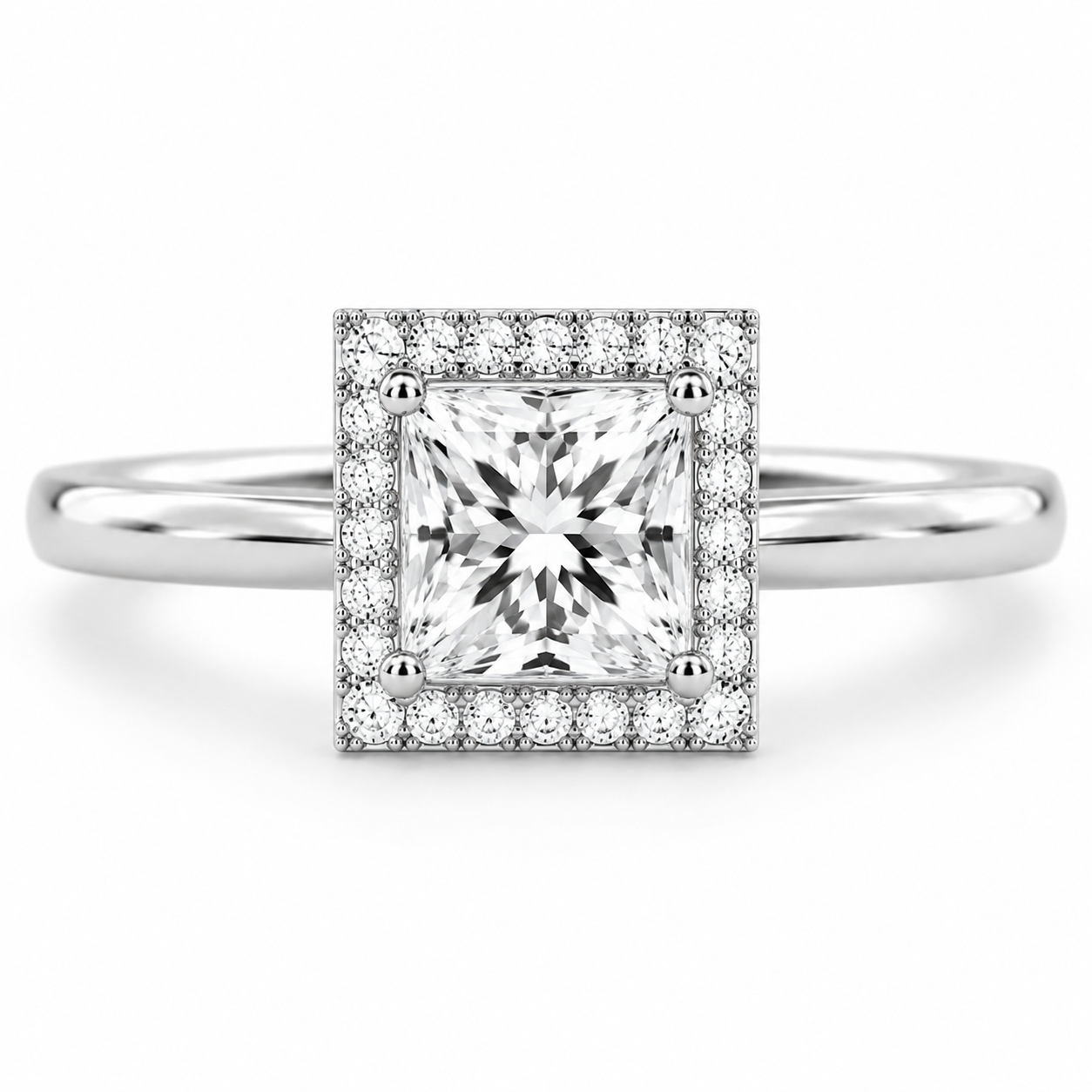 Square Cushion 3 CT Halo Engagement Ring in 14K White Gold