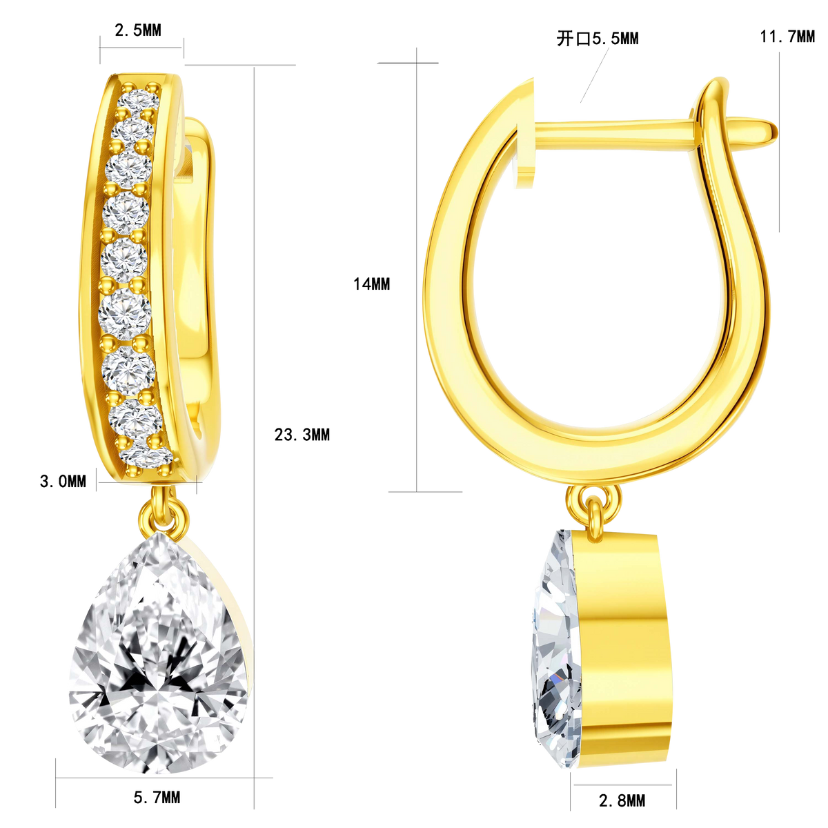 2 CT Lab Diamond Earrings in 14K Yellow Gold