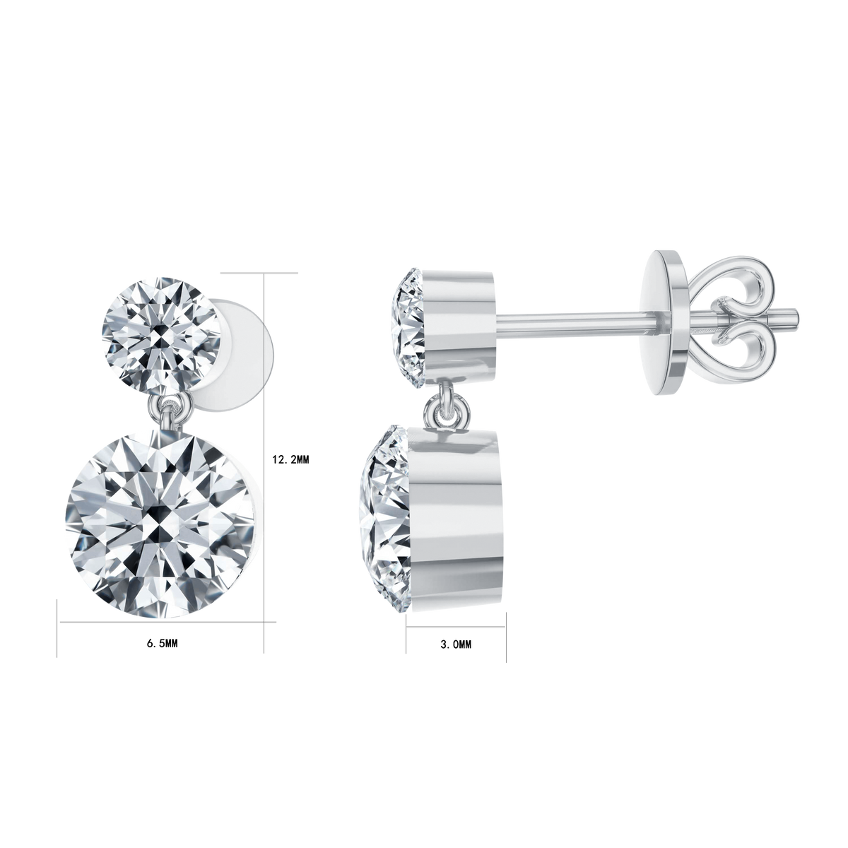 2 CT Lab Diamond Round Earrings in 14K White Gold