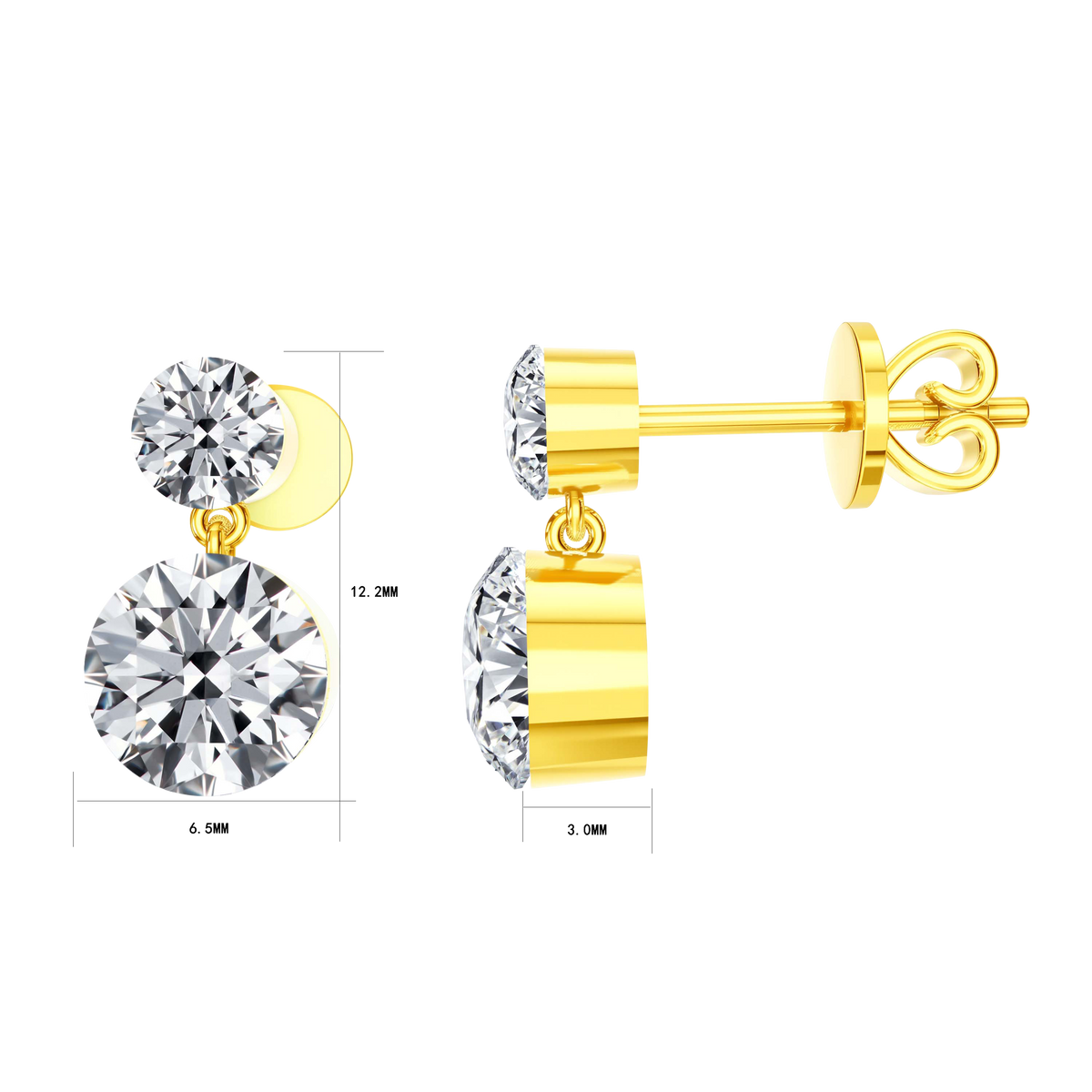 2 CT Lab Diamond Round Earrings in 14K Yellow Gold