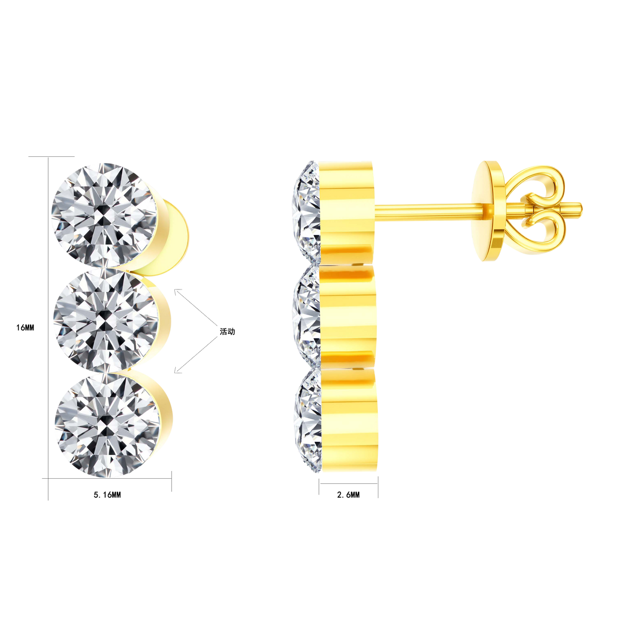 2.81 CT Lab Diamond Earrings in 14K Yellow Gold
