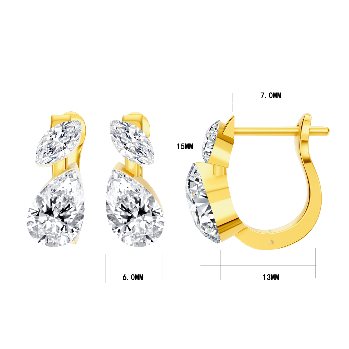 2 CT Lab Diamond Earrings in 14K Yellow Gold