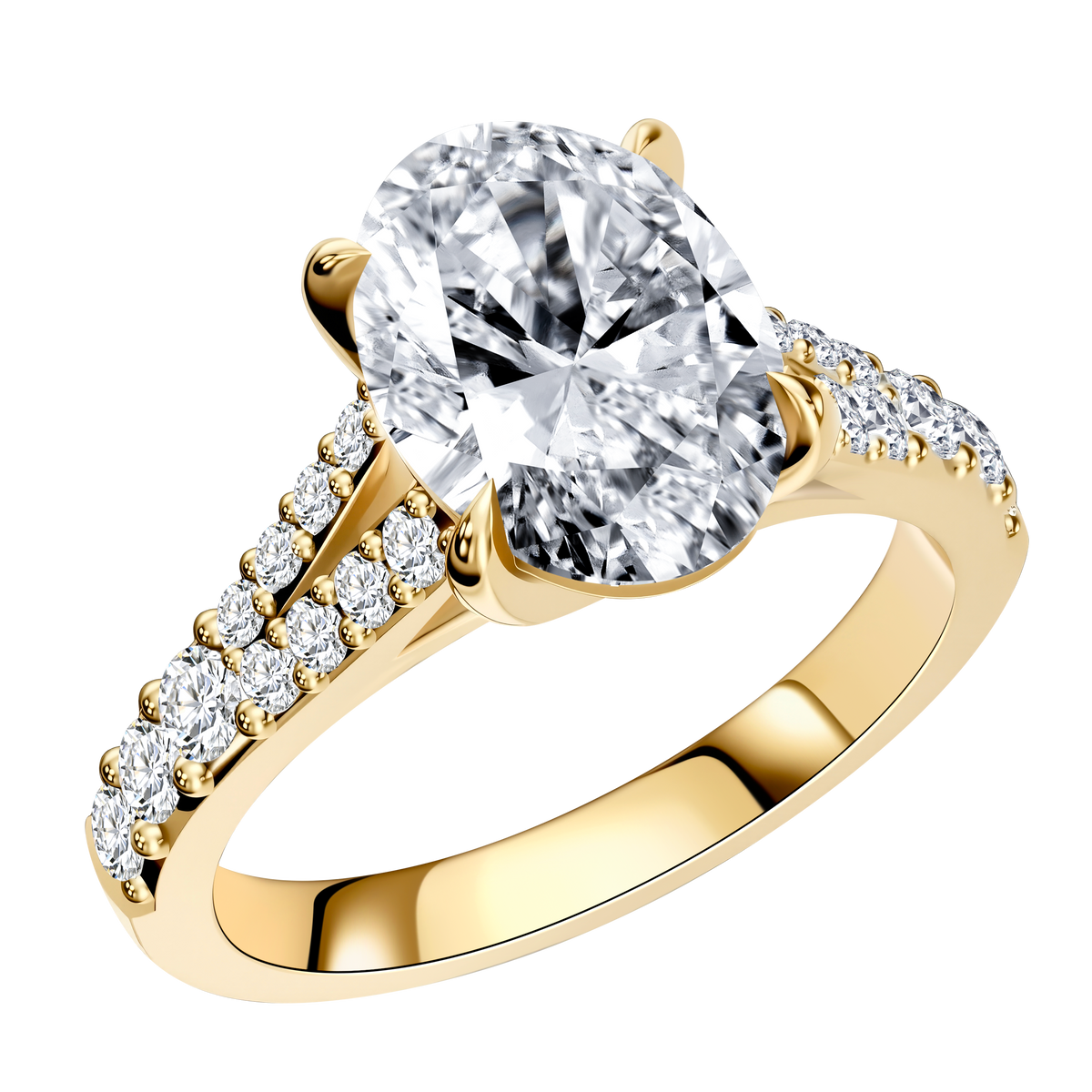 2 CT Lab Diamond Oval Ring in 14K Yellow Gold