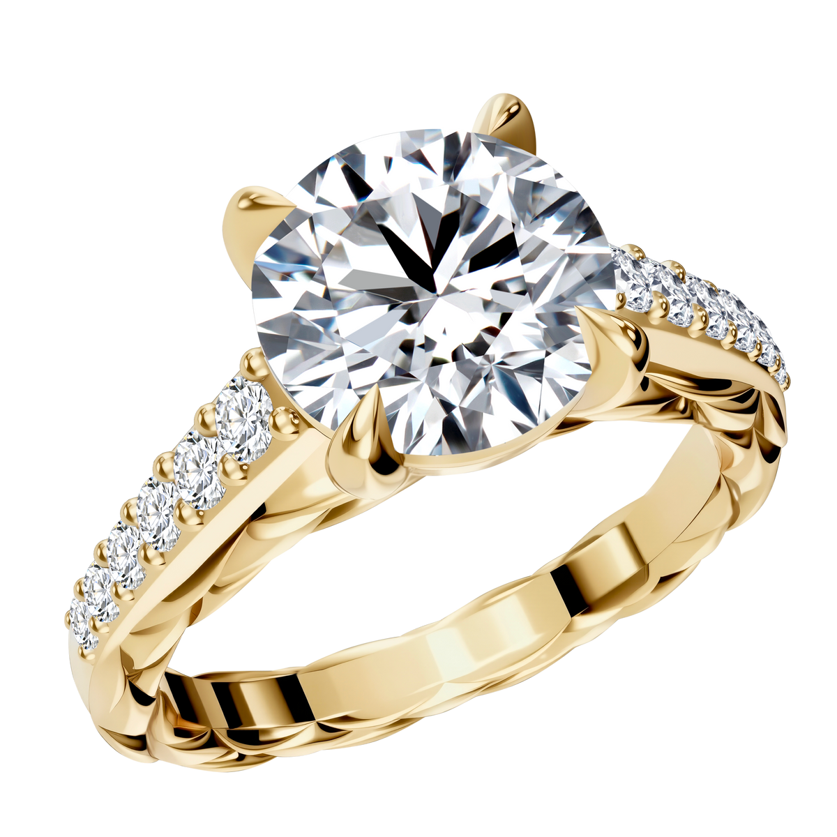 2 CT Lab Diamond Round Ring in 14K Yellow Gold