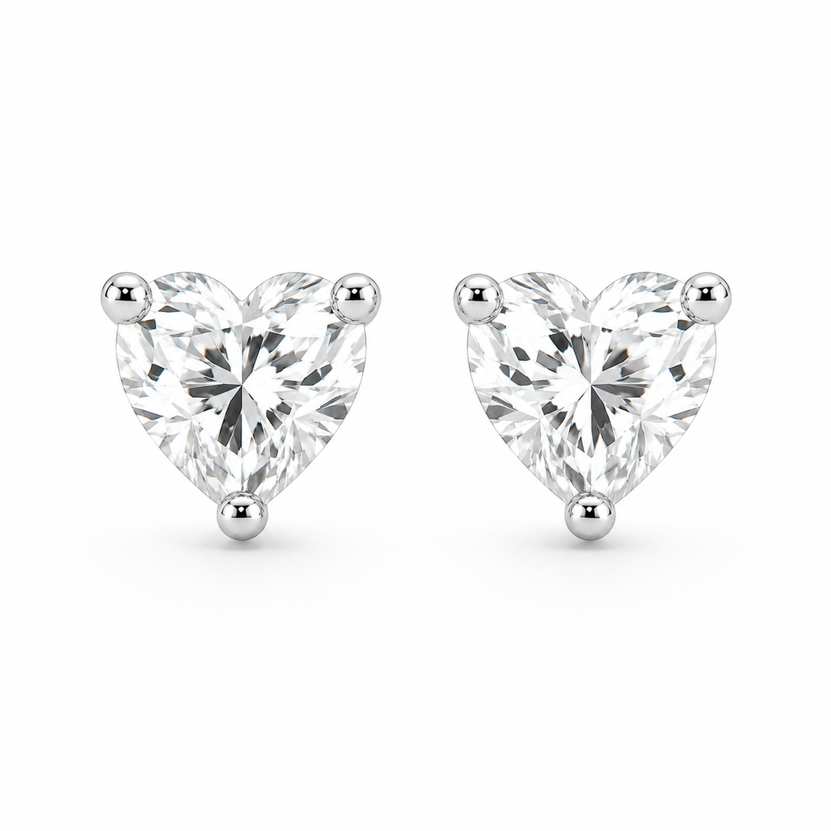 Heart 3 CT Diamond Stud Earrings in 10K White Gold