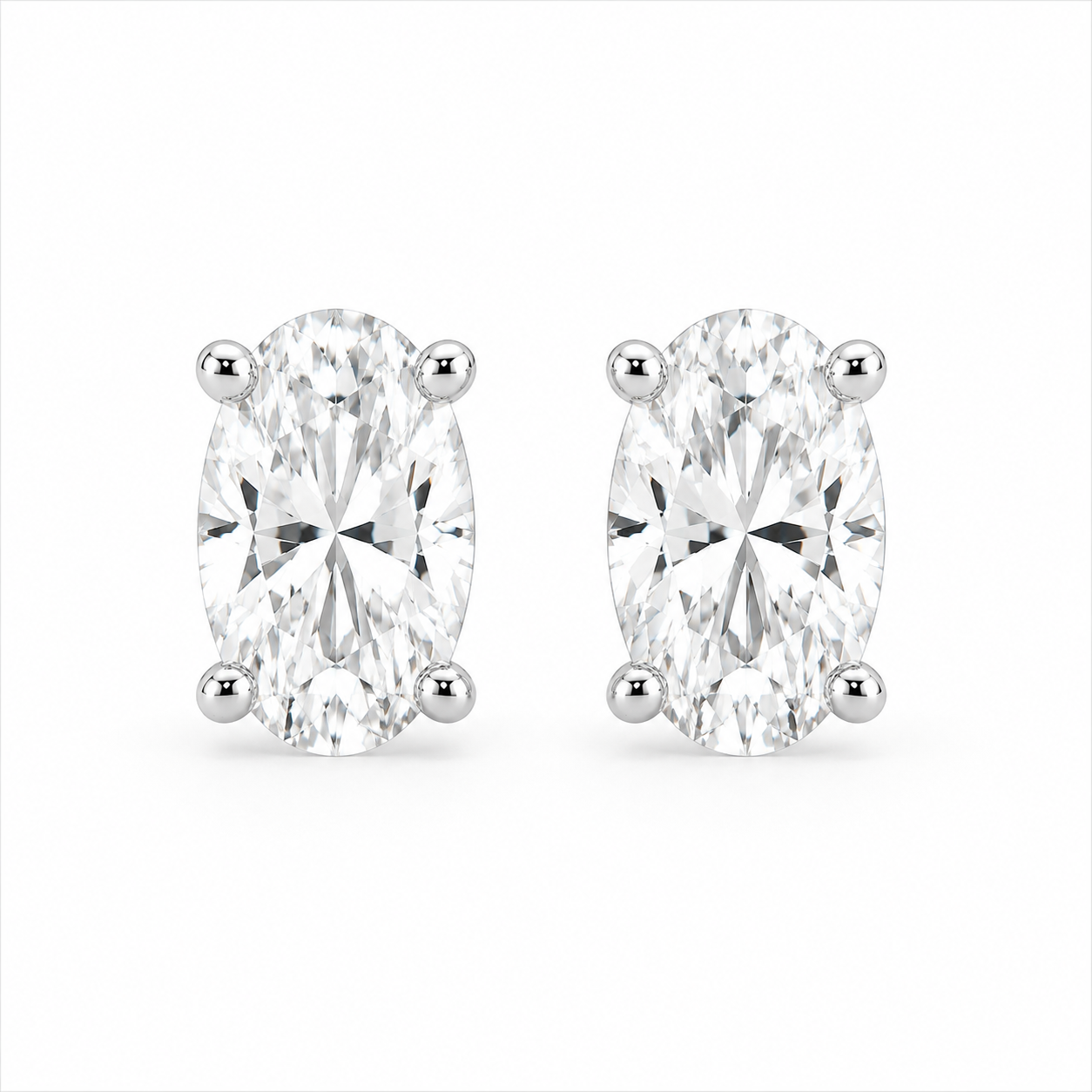 Oval 3 CT Diamond Stud Earrings in 10K White Gold