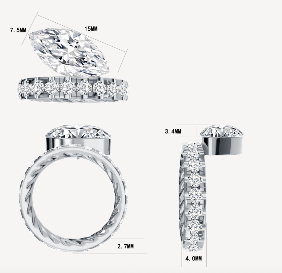 3 CT Lab Diamond Round Ring in 14K White Gold