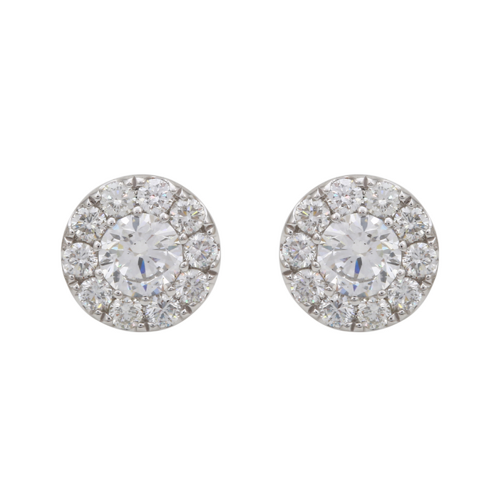Diamond Halo Cluster Stud Earrings