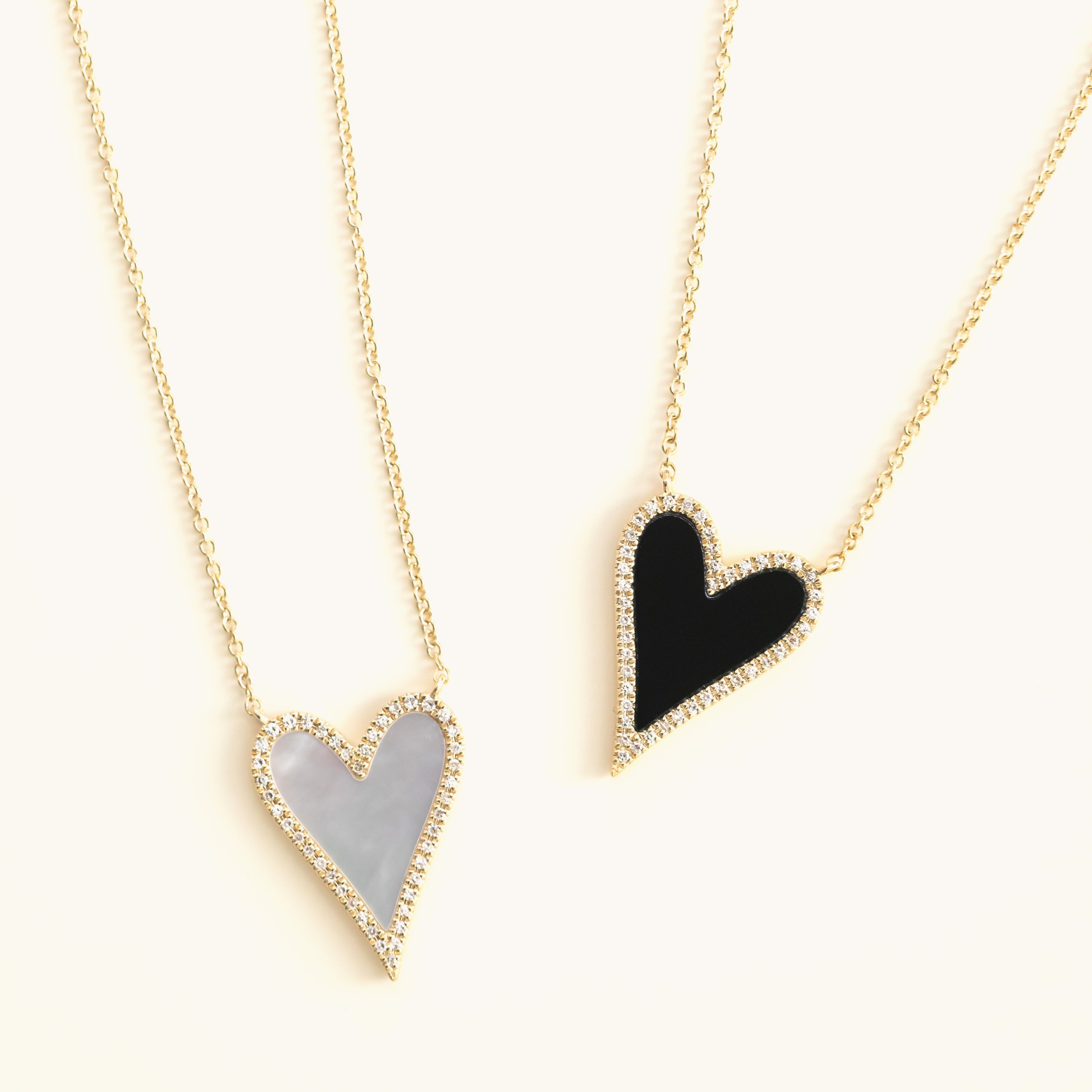 14k Yellow Gold Pointy Heart Diamond Necklace