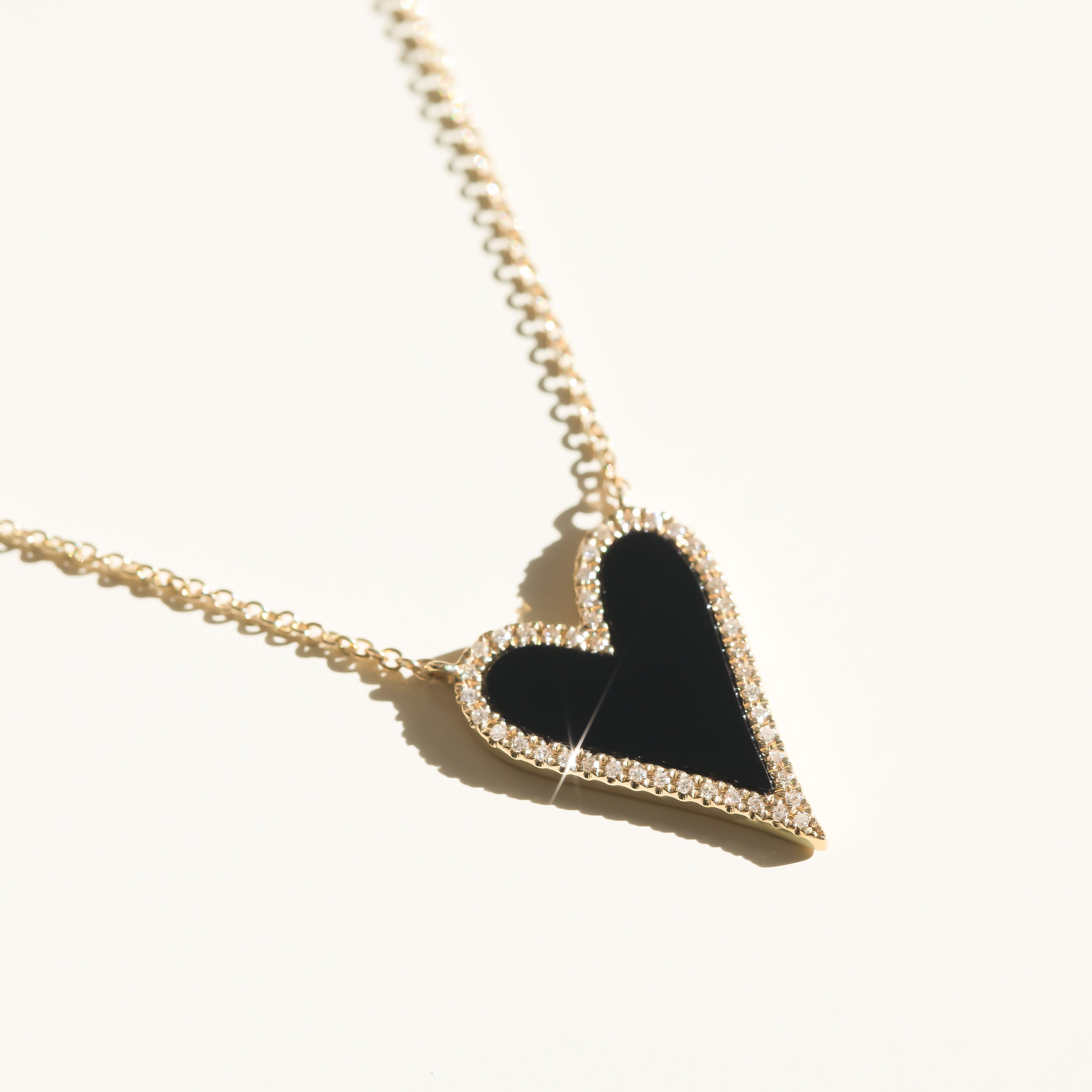14k Yellow Gold Pointy Heart Diamond Necklace