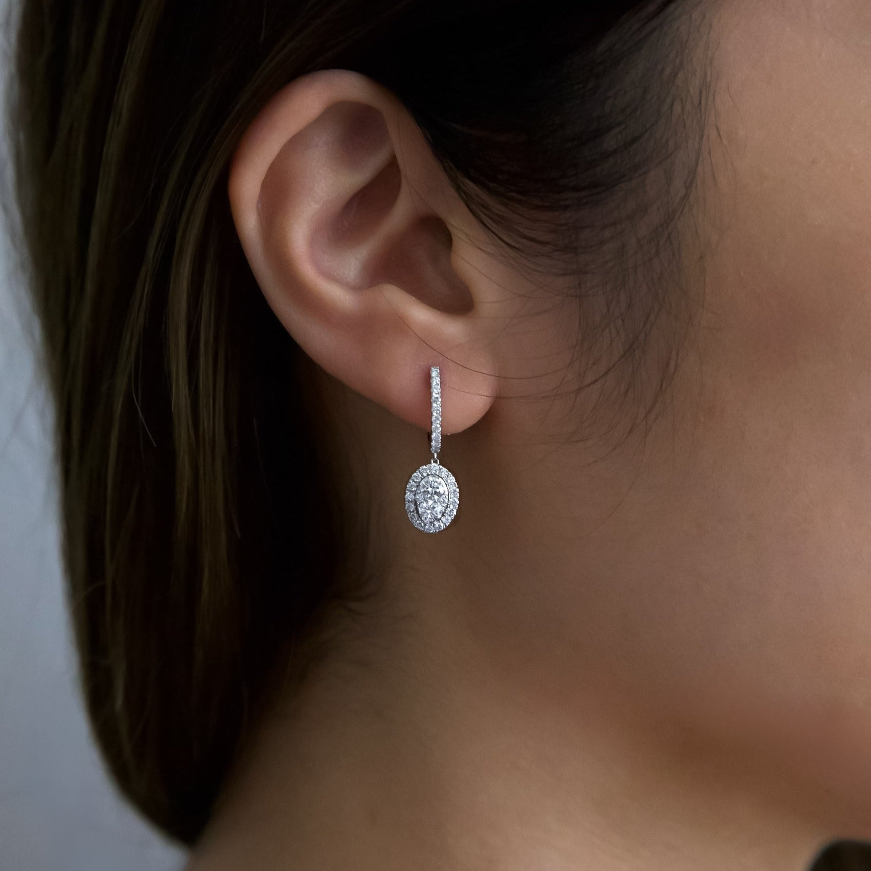 Diamond Hoop Oval Earrings