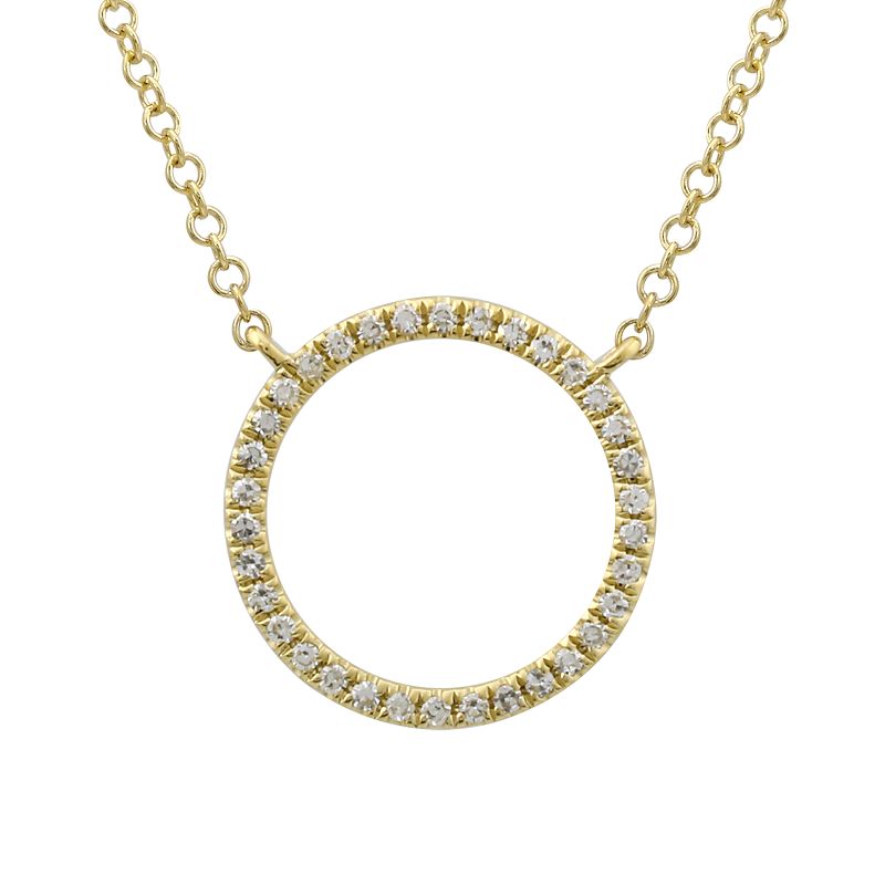 14k Yellow Gold Diamond Open Circle Necklace