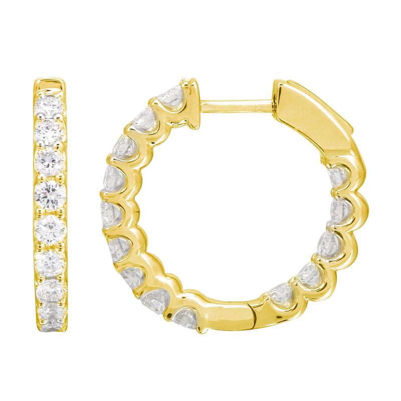 14k Yellow Gold In And Out Diamond Hoop Earrings