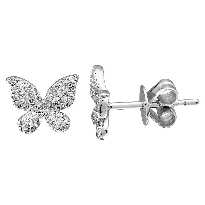 14k White Gold Butterfly Diamond Stud Earrings