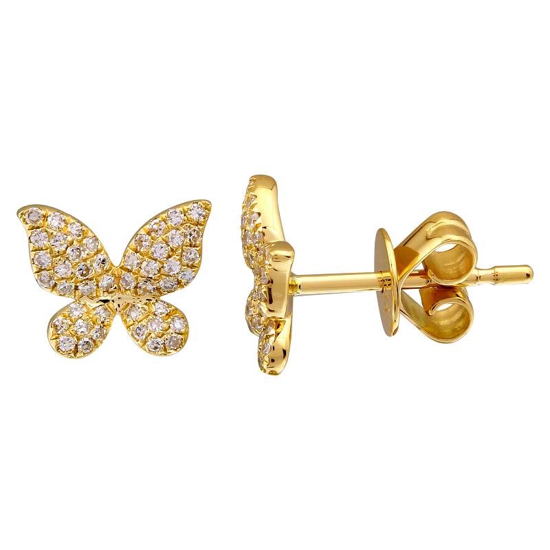 14k Yellow Gold Butterfly Diamond Stud Earrings