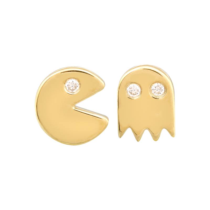 14k Yellow Gold Pacman Diamond Stud Earrings