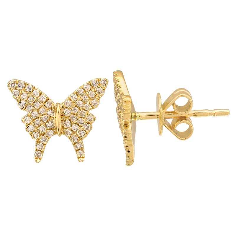 14k Yellow Gold Butterfly Diamond Stud Earrings