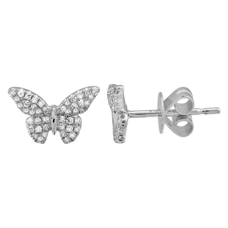 14k White Gold Butterfly Diamond Stud Earrings