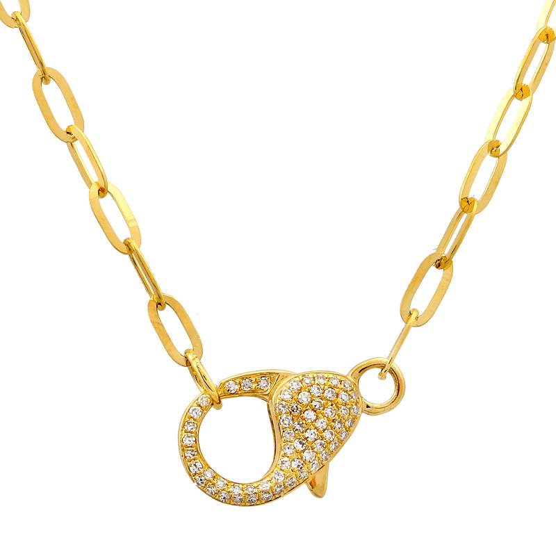 14k Yellow Gold Big Labster Clasp Link Chain Diamond Necklace