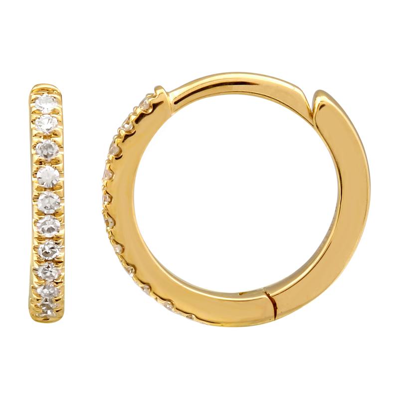 14k Yellow Gold Diamond Mini Round Huggie Earrings