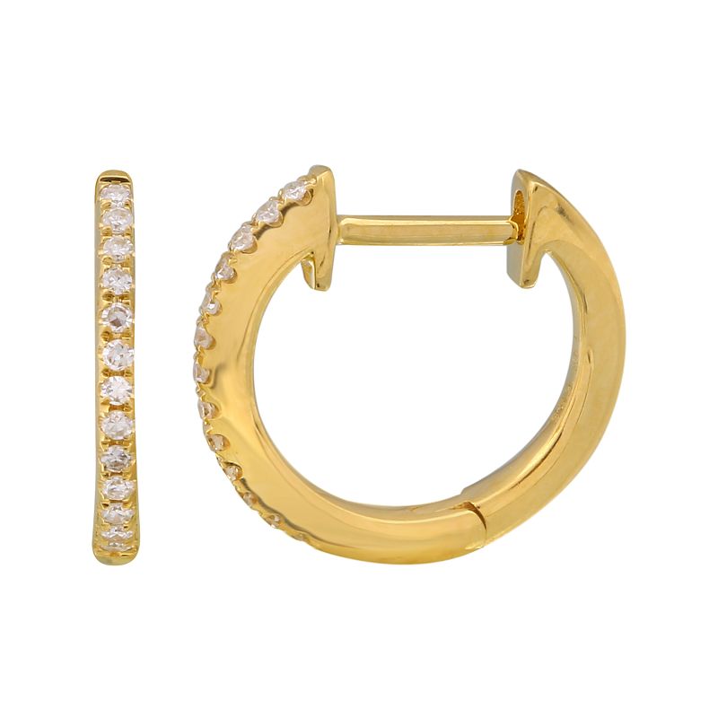 14k Yellow Gold Diamond Huggie Earrings