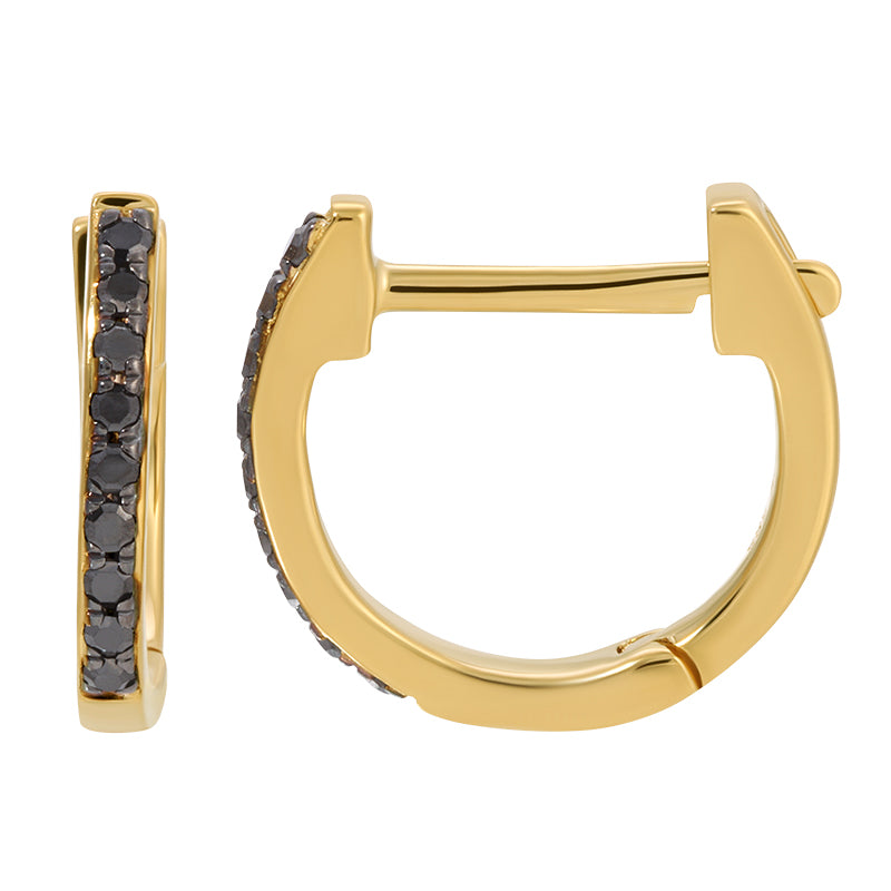 14k Yellow Gold Black Diamond Huggie Earrings