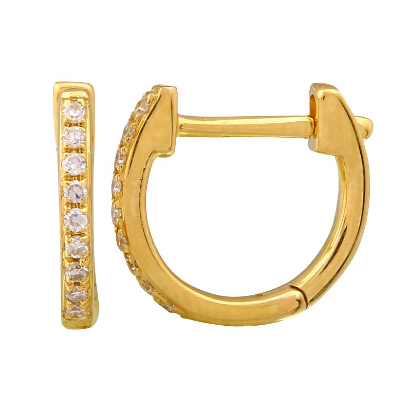 14k Yellow Gold Diamond Huggie Earrings