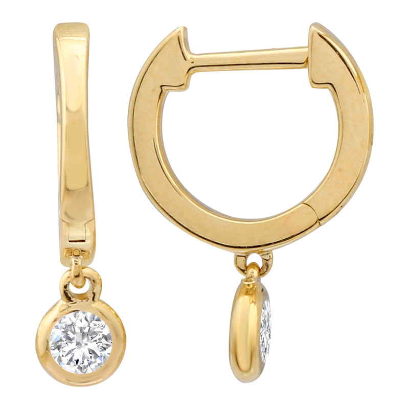 14k Yellow Gold Diamond Dangling Huggie Earrings