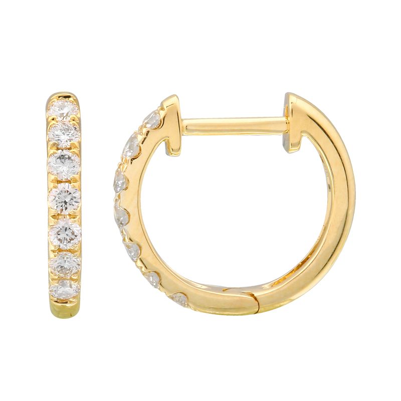 14k Yellow Gold Diamond Huggie Earrings