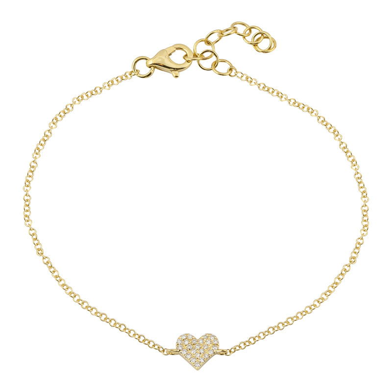 14k Yellow Gold Diamond Heart Bracelet