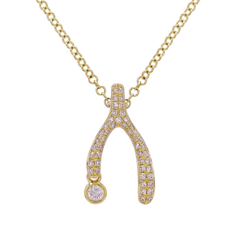 14k Yellow Gold Wishbone Diamond Necklace