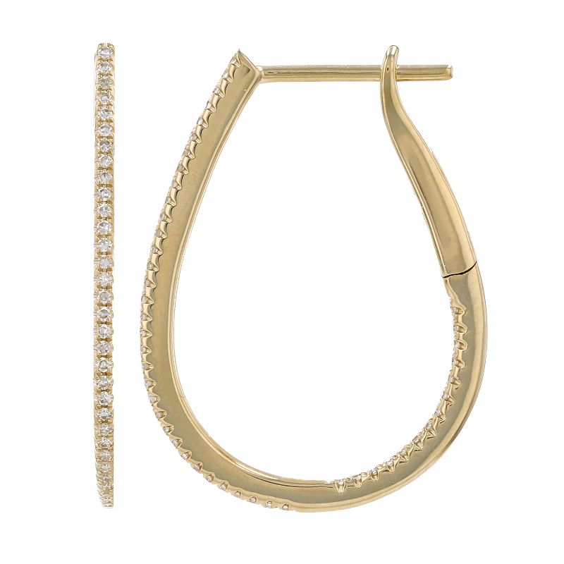 14k Yellow Gold Pear Shaped Inside Out Diamond Hoop Earrings