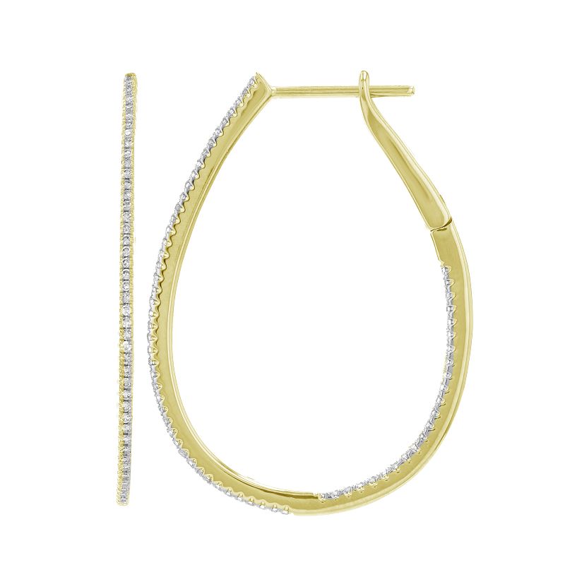 14k Yellow Gold Pear Shaped Inside Out Diamond Hoop Earrings