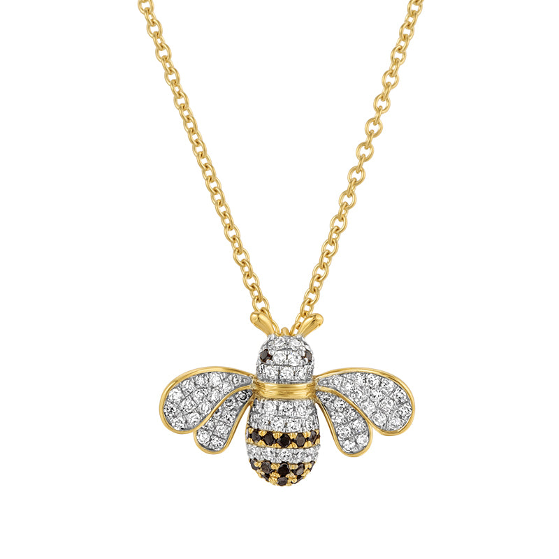 14k Yellow Gold Bee Diamond Necklace